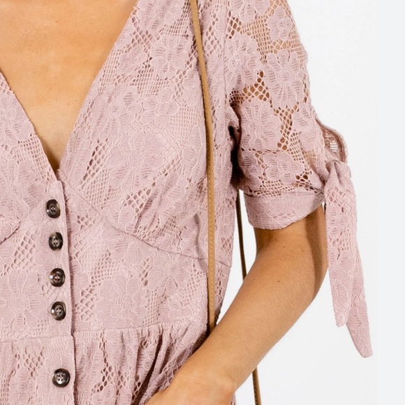 Lace Button-Front Midi Dress, Light Pink, Size Small - Picture 5 of 12